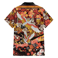 Japanese Hawaiian Crane Family Matching Puletasi and Hawaiian Shirt Yellow Ochre Tapa Patchwork Pattern
