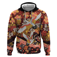 Japanese Hawaiian Crane Hoodie Yellow Ochre Tapa Patchwork Pattern