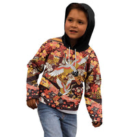Japanese Hawaiian Crane Kid Hoodie Yellow Ochre Tapa Patchwork Pattern