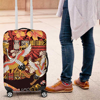 Japanese Hawaiian Crane Luggage Cover Yellow Ochre Tapa Patchwork Pattern