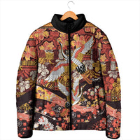 Japanese Hawaiian Crane Padded Jacket Yellow Ochre Tapa Patchwork Pattern