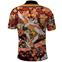 Japanese Hawaiian Crane Polo Shirt Yellow Ochre Tapa Patchwork Pattern