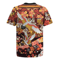 Japanese Hawaiian Crane Rugby Jersey Yellow Ochre Tapa Patchwork Pattern