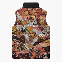 Japanese Hawaiian Crane Sleeveless Puffer Jacket Yellow Ochre Tapa Patchwork Pattern