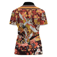 Japanese Hawaiian Crane Women Polo Shirt Yellow Ochre Tapa Patchwork Pattern