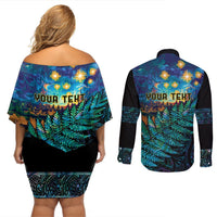 Matariki Te Tau Hou Maori Couples Matching Off Shoulder Short Dress and Long Sleeve Button Shirt New Zealand Silver Fern Night Starry Sky LT9 - Polynesian Pride