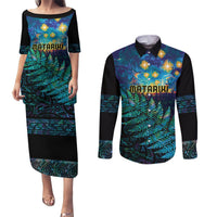 Matariki Te Tau Hou Maori Couples Matching Puletasi and Long Sleeve Button Shirt New Zealand Silver Fern Night Starry Sky LT9 Black - Polynesian Pride