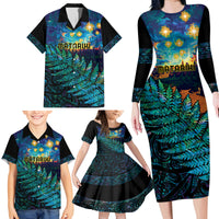 Matariki Te Tau Hou Maori Family Matching Long Sleeve Bodycon Dress and Hawaiian Shirt New Zealand Silver Fern Night Starry Sky LT9 - Polynesian Pride