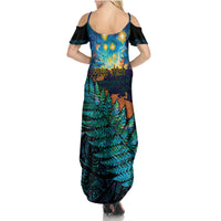 Matariki Te Tau Hou Maori Family Matching Summer Maxi Dress and Hawaiian Shirt New Zealand Silver Fern Night Starry Sky LT9 - Polynesian Pride