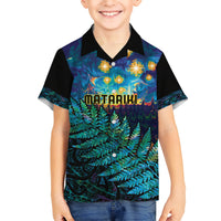 Matariki Te Tau Hou Maori Kid Hawaiian Shirt New Zealand Silver Fern Night Starry Sky LT9 Kid Black - Polynesian Pride