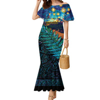 Matariki Te Tau Hou Maori Mermaid Dress New Zealand Silver Fern Night Starry Sky LT9 Women Black - Polynesian Pride