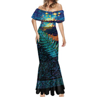 Matariki Te Tau Hou Maori Mermaid Dress New Zealand Silver Fern Night Starry Sky LT9 - Polynesian Pride