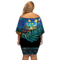 Matariki Te Tau Hou Maori Off Shoulder Short Dress New Zealand Silver Fern Night Starry Sky LT9 - Polynesian Pride