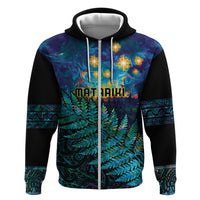 Matariki Te Tau Hou Maori Zip Hoodie New Zealand Silver Fern Night Starry Sky LT9 Zip Hoodie Black - Polynesian Pride