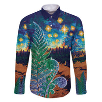 Personalised New Zealand Matariki Art Star Family Matching Long Sleeve Bodycon Dress and Hawaiian Shirt Koru Fern Night Starry Sky LT9 Dad's Shirt - Long Sleeve Black - Polynesian Pride