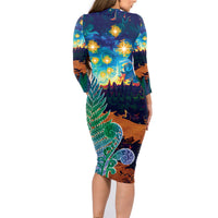 Personalised New Zealand Matariki Art Star Family Matching Long Sleeve Bodycon Dress and Hawaiian Shirt Koru Fern Night Starry Sky LT9 - Polynesian Pride