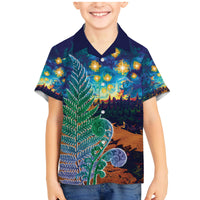 Personalised New Zealand Matariki Art Star Family Matching Mermaid Dress and Hawaiian Shirt Koru Fern Night Starry Sky LT9 Son's Shirt Black - Polynesian Pride