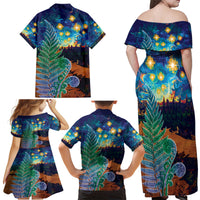 Personalised New Zealand Matariki Art Star Family Matching Off Shoulder Maxi Dress and Hawaiian Shirt Koru Fern Night Starry Sky LT9 - Polynesian Pride