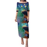 Personalised New Zealand Matariki Art Star Family Matching Puletasi and Hawaiian Shirt Koru Fern Night Starry Sky LT9 Mom's Dress Black - Polynesian Pride