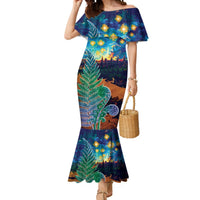 Personalised New Zealand Matariki Art Star Mermaid Dress Koru Fern Night Starry Sky LT9 Women Black - Polynesian Pride