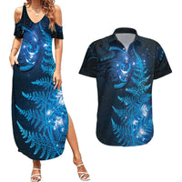 New Zealand Matariki Couples Matching Summer Maxi Dress and Hawaiian Shirt Blue Milky Way Stars Night Sky LT9 Blue - Polynesian Pride