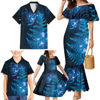 New Zealand Matariki Family Matching Mermaid Dress and Hawaiian Shirt Blue Milky Way Stars Night Sky LT9 - Polynesian Pride