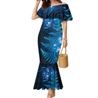 New Zealand Matariki Family Matching Mermaid Dress and Hawaiian Shirt Blue Milky Way Stars Night Sky LT9 Mom's Dress Blue - Polynesian Pride