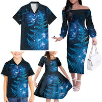 New Zealand Matariki Family Matching Off The Shoulder Long Sleeve Dress and Hawaiian Shirt Blue Milky Way Stars Night Sky LT9 - Polynesian Pride