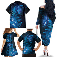 New Zealand Matariki Family Matching Off The Shoulder Long Sleeve Dress and Hawaiian Shirt Blue Milky Way Stars Night Sky LT9 - Polynesian Pride