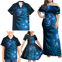 New Zealand Matariki Family Matching Off Shoulder Maxi Dress and Hawaiian Shirt Blue Milky Way Stars Night Sky LT9 - Polynesian Pride