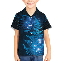 New Zealand Matariki Family Matching Tank Maxi Dress and Hawaiian Shirt Blue Milky Way Stars Night Sky LT9 Son's Shirt Blue - Polynesian Pride