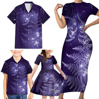 New Zealand Matariki Family Matching Short Sleeve Bodycon Dress and Hawaiian Shirt Purple Milky Way Stars Night Sky LT9 - Polynesian Pride