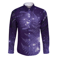 New Zealand Matariki Family Matching Short Sleeve Bodycon Dress and Hawaiian Shirt Purple Milky Way Stars Night Sky LT9 Dad's Shirt - Long Sleeve Purple - Polynesian Pride