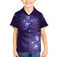 New Zealand Matariki Family Matching Short Sleeve Bodycon Dress and Hawaiian Shirt Purple Milky Way Stars Night Sky LT9 Son's Shirt Purple - Polynesian Pride