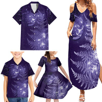 New Zealand Matariki Family Matching Summer Maxi Dress and Hawaiian Shirt Purple Milky Way Stars Night Sky LT9 - Polynesian Pride