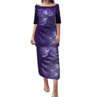 New Zealand Matariki Puletasi Purple Milky Way Stars Night Sky LT9 Long Dress Purple - Polynesian Pride