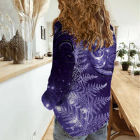 New Zealand Matariki Women Casual Shirt Purple Milky Way Stars Night Sky LT9 - Polynesian Pride