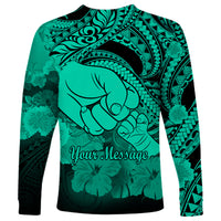 Personalised Polynesian Pride Happy Father Day Long Sleeve Shirt I Love You Dad - Polynesian Tribal Green LT9 - Polynesian Pride