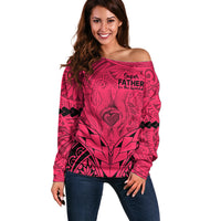 Personalised Polynesian Father's Day Gift For Dad Off Shoulder Sweater Super Father In The World - Pink Polynesian Pattern LT9 Women Pink - Polynesian Pride