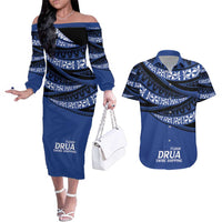 Fiji Rugby Pacific Custom Couples Matching Off The Shoulder Long Sleeve Dress and Hawaiian Shirt Pasifika Tapa Pattern