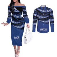 Fiji Rugby Pacific Custom Couples Matching Off The Shoulder Long Sleeve Dress and Long Sleeve Button Shirt Pasifika Tapa Pattern