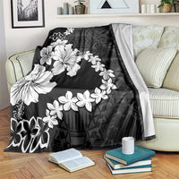 American Samoa Lotu Tamaiti Blanket White Sunday Plumeria Black Vibe LT9 Black - Polynesian Pride