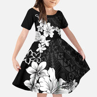 American Samoa Lotu Tamaiti Family Matching Mermaid Dress and Hawaiian Shirt White Sunday Plumeria Black Vibe LT9 Daughter's Dress Black - Polynesian Pride