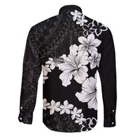 American Samoa Lotu Tamaiti Family Matching Off Shoulder Short Dress and Hawaiian Shirt White Sunday Plumeria Black Vibe LT9 - Polynesian Pride