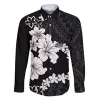 American Samoa Lotu Tamaiti Family Matching Short Sleeve Bodycon Dress and Hawaiian Shirt White Sunday Plumeria Black Vibe LT9 Dad's Shirt - Long Sleeve Black - Polynesian Pride