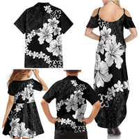 American Samoa Lotu Tamaiti Family Matching Summer Maxi Dress and Hawaiian Shirt White Sunday Plumeria Black Vibe LT9 - Polynesian Pride