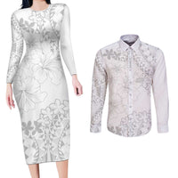 American Samoa Lotu Tamaiti Couples Matching Long Sleeve Bodycon Dress and Long Sleeve Button Shirt White Sunday Plumeria White Vibe LT9 White - Polynesian Pride