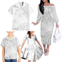 American Samoa Lotu Tamaiti Family Matching Off The Shoulder Long Sleeve Dress and Hawaiian Shirt White Sunday Plumeria White Vibe LT9 - Polynesian Pride