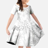 American Samoa Lotu Tamaiti Family Matching Off Shoulder Maxi Dress and Hawaiian Shirt White Sunday Plumeria White Vibe LT9 Daughter's Dress White - Polynesian Pride