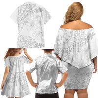 American Samoa Lotu Tamaiti Family Matching Off Shoulder Short Dress and Hawaiian Shirt White Sunday Plumeria White Vibe LT9 - Polynesian Pride